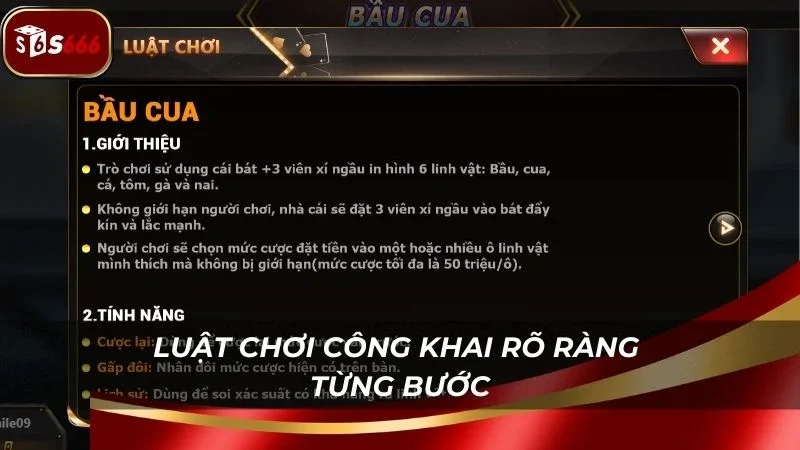 Luật chơi và các tính năng rõ ràng ở web chính thức